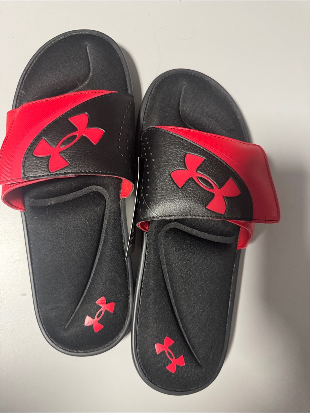 Under Armour Mens Black and Red Adjustable Slide Sandals